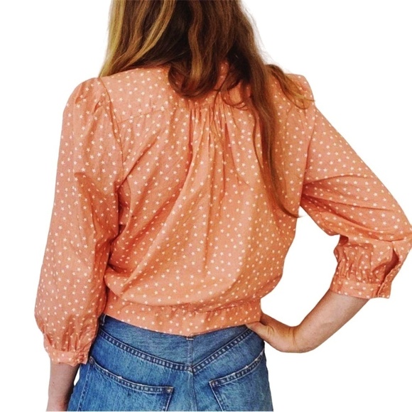 Madewell Blouse Top Shirt Wrap Peach Scatter Star Print Crossover Waist Tie - Picture 7 of 13
